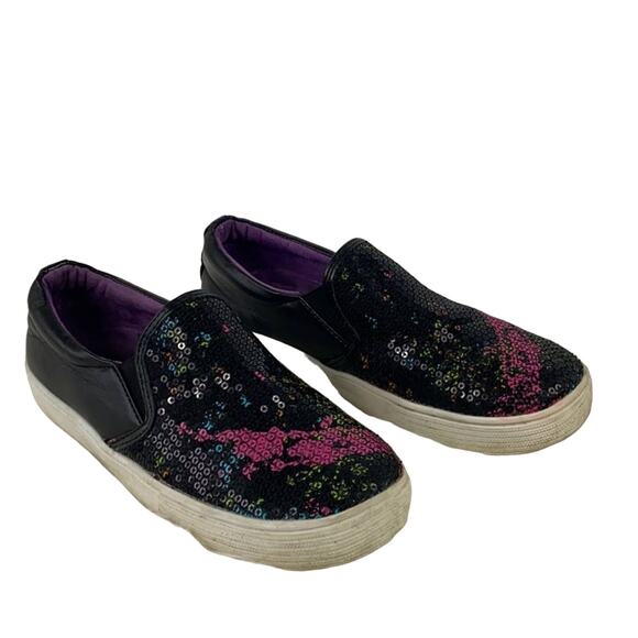 Kenneth Cole New York Girls Black Pink & Turquoise Slip-on Sneakers Size 1 - Picture 1 of 7